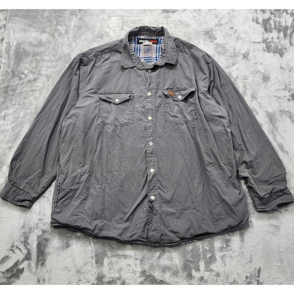 Vintage Wrangler Riggs Shirt Men 2X Gray Canvas Flannel Lined Snap Front Pockets